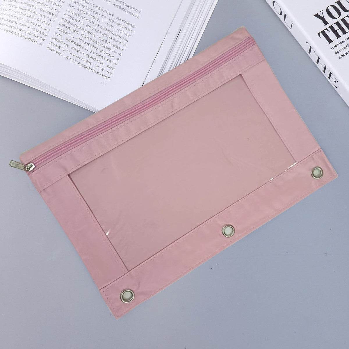 Fashion Simple Solid Color Three-Hole Oxford Fabric Large Capacity Pencil Bag