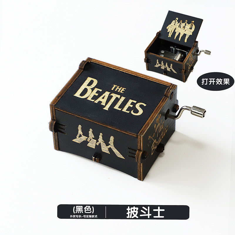 Wooden Music Box Ornaments Classical Carving Hand-Cranked Music Box Crafts Gifts