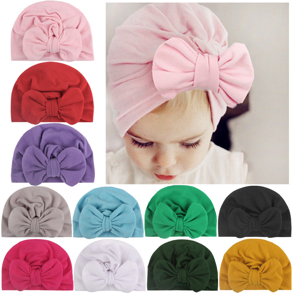 Newborn Cute Solid Color Bow Turban Cap
