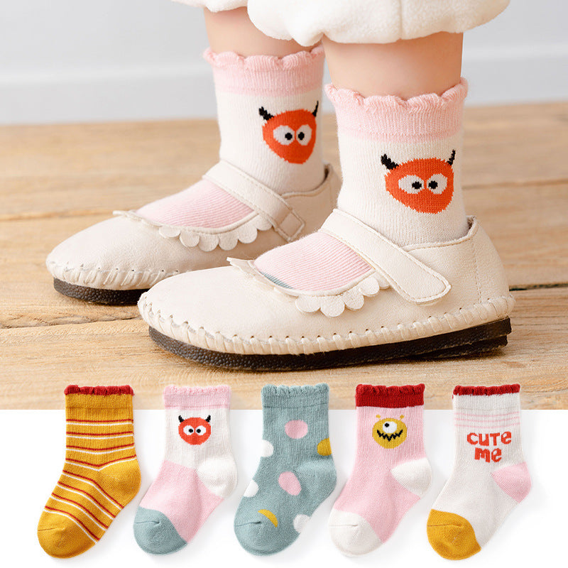 5 Pairs /Lot Cute Baby Socks Autumn Rainbow Striped Cotton Socks For Children Toddlers Cotton Socks
