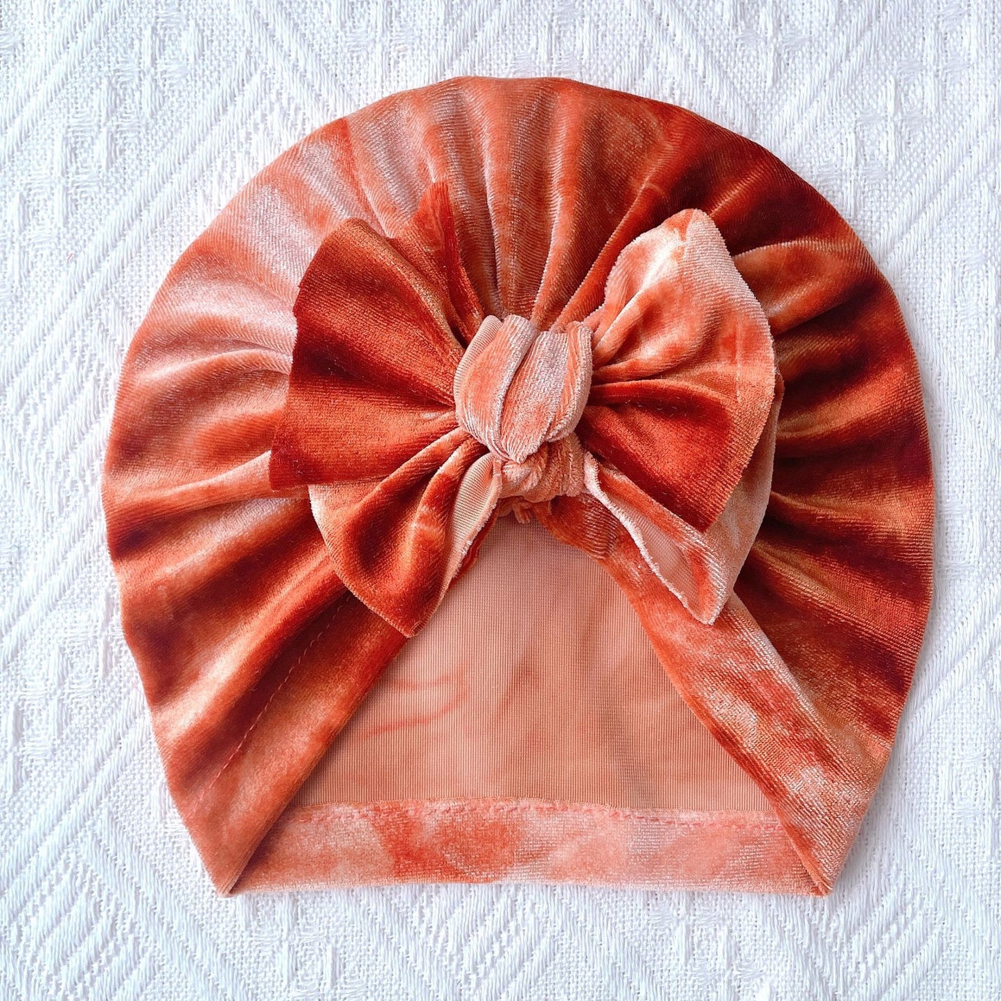 Toddlers Newborn Baby Velvet Tie-Dye Bow Turban Cap