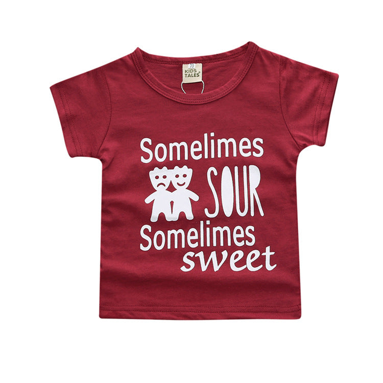 Baby Casual Round Neck Short Sleeve Letter Pattern T-shirt