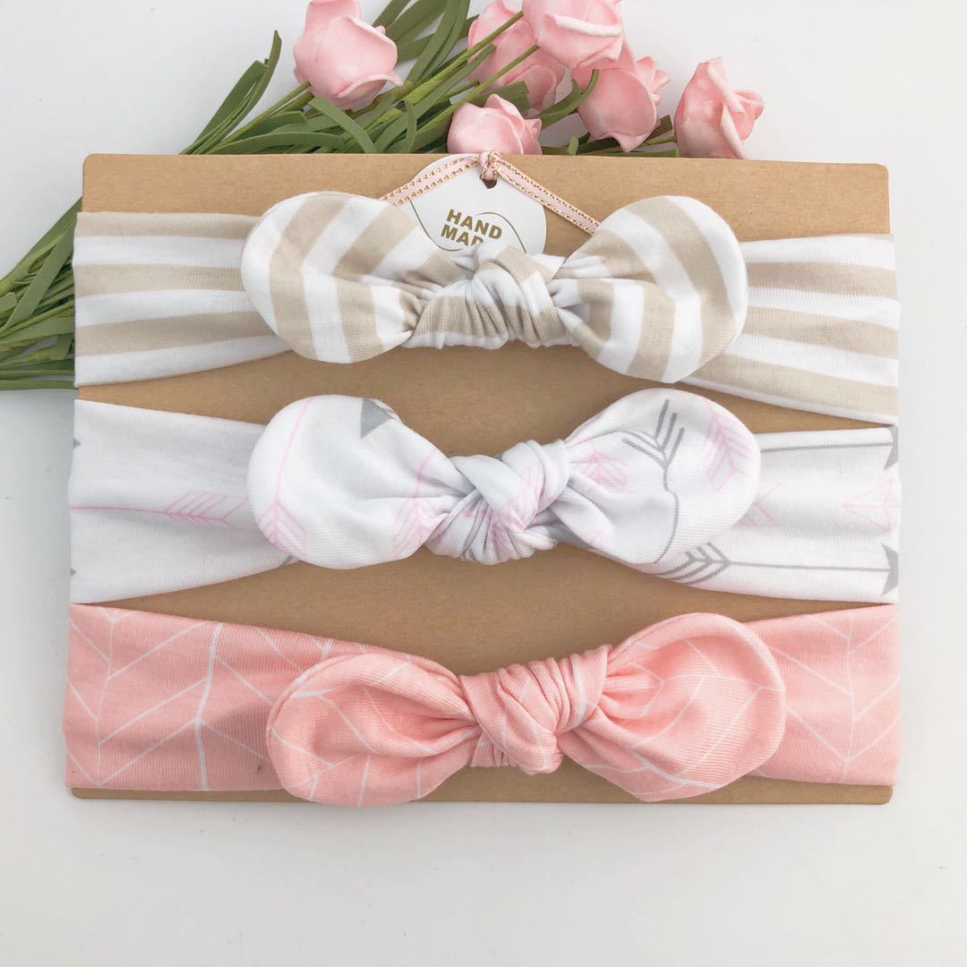 3piece/set Kids Basic All Over Print Bow Rabbit Ear Headband