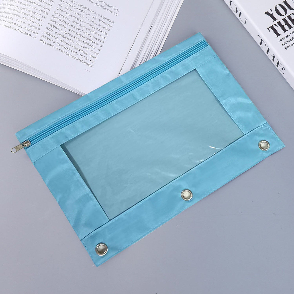 Fashion Simple Solid Color Three-Hole Oxford Fabric Large Capacity Pencil Bag