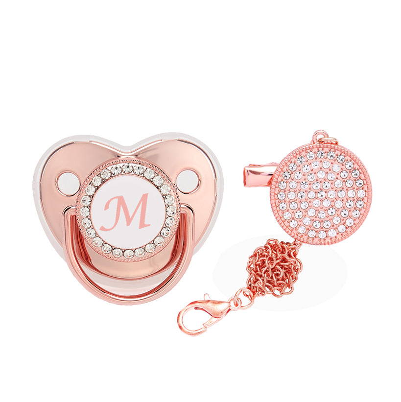 Baby 26 Letter Rose Gold Rhinestone Decor Weaning Soothing Pacifier