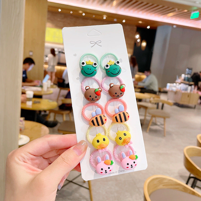 10pcs/set Girls Cute Cartoon Fruit Mini Elastic Hair Band