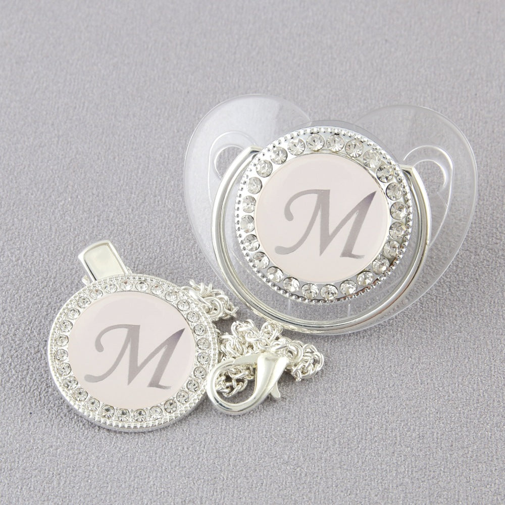 Baby 26 Letter Slive Rhinestone Decor Weaning Soothing Pacifier