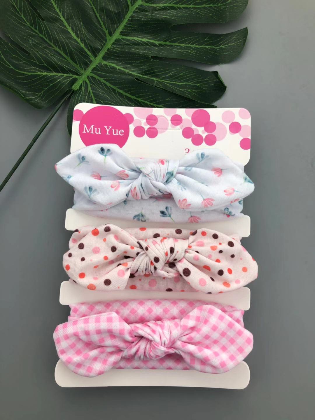 3pcs/set Kids Basic All Over Print Bow Rabbit Ear Headband