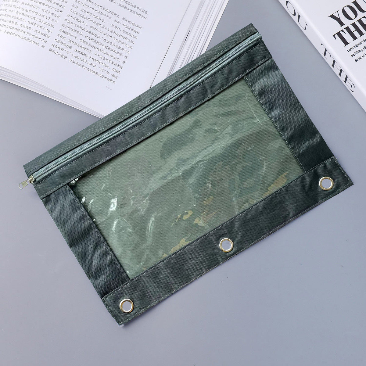 Fashion Simple Solid Color Three-Hole Oxford Fabric Large Capacity Pencil Bag