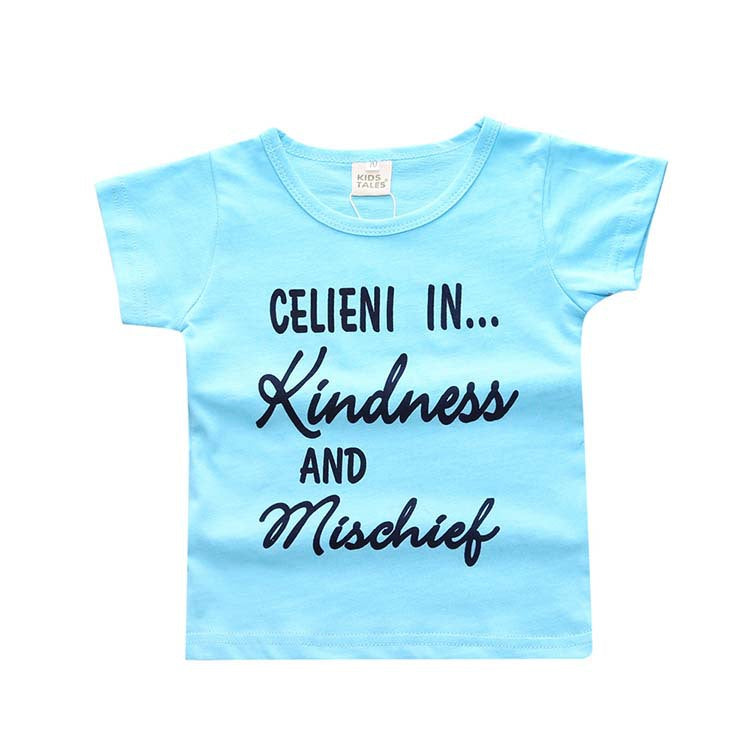 Baby Casual Round Neck Short Sleeve Letter Pattern T-shirt
