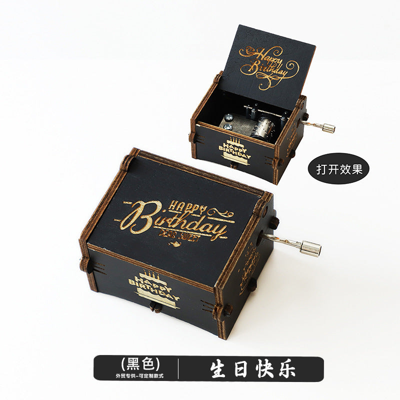 Wooden Music Box Ornaments Classical Carving Hand-Cranked Music Box Crafts Gifts