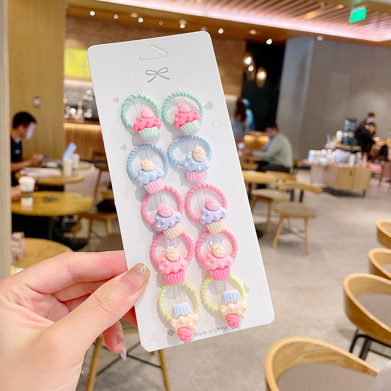 10pcs/set Girls Cute Cartoon Fruit Mini Elastic Hair Band
