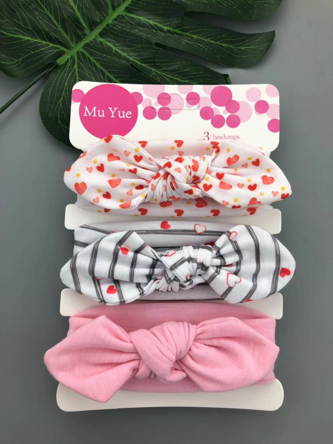 3pcs/set Kids Basic All Over Print Bow Rabbit Ear Headband