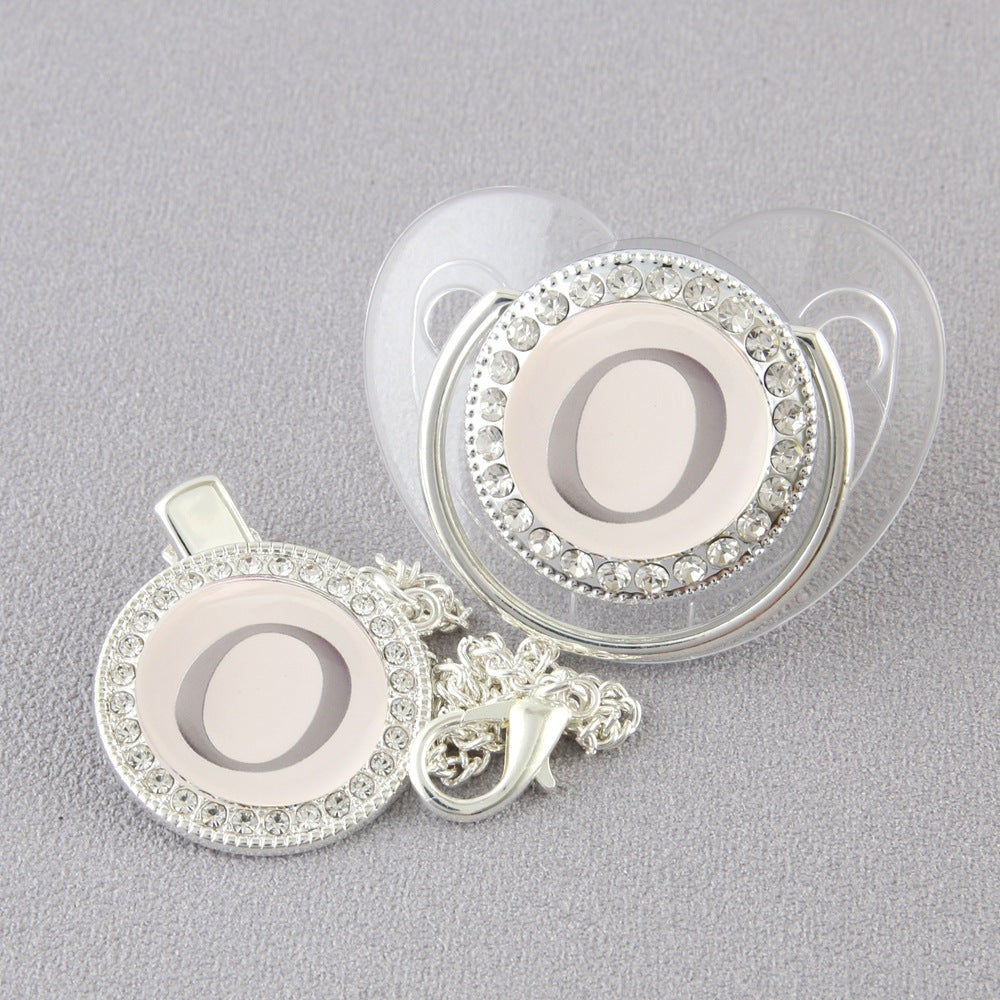 Baby 26 Letter Slive Rhinestone Decor Weaning Soothing Pacifier