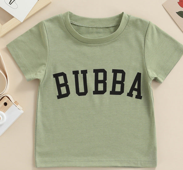 Kids Casual Round Neck Letter Print Pullover Short-Sleeved Top