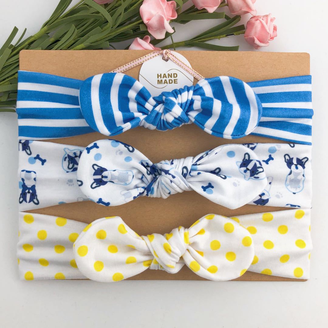3piece/set Kids Basic All Over Print Bow Rabbit Ear Headband