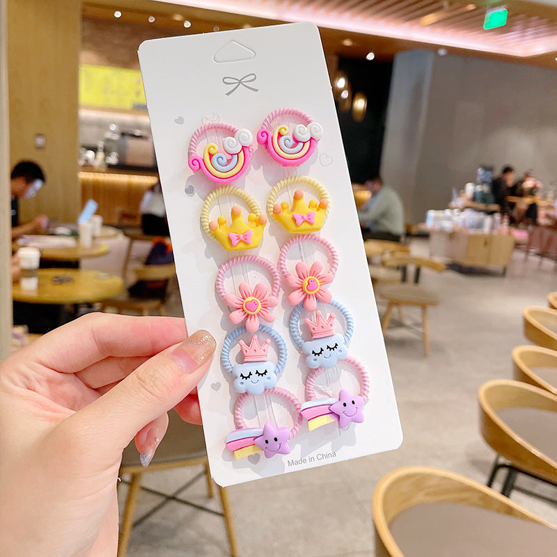 10pcs/set Girls Cute Cartoon Fruit Mini Elastic Hair Band