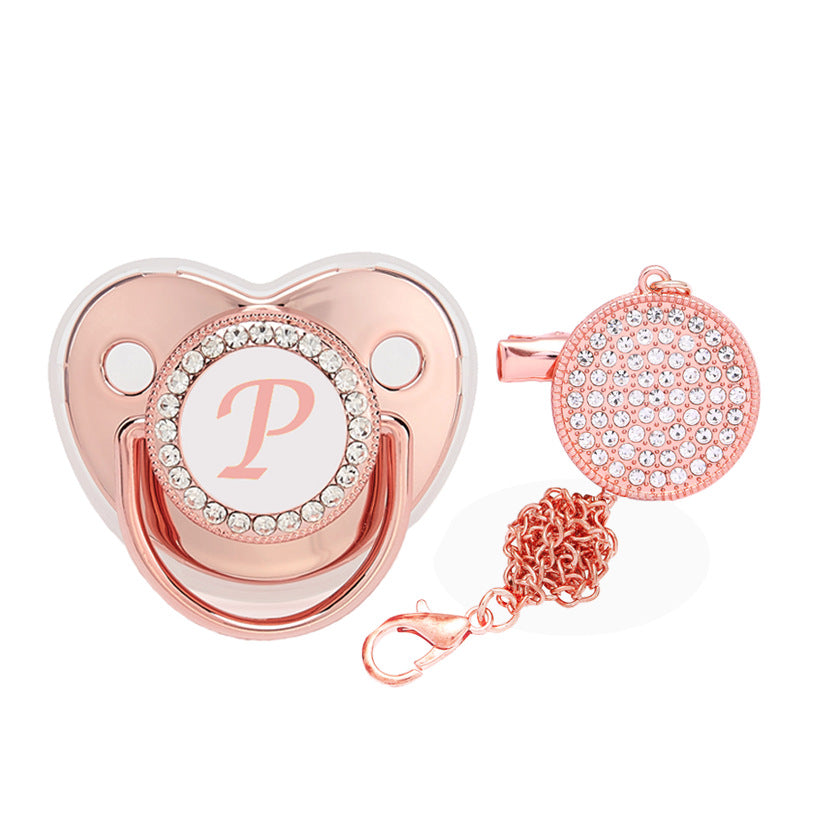 Baby 26 Letter Rose Gold Rhinestone Decor Weaning Soothing Pacifier
