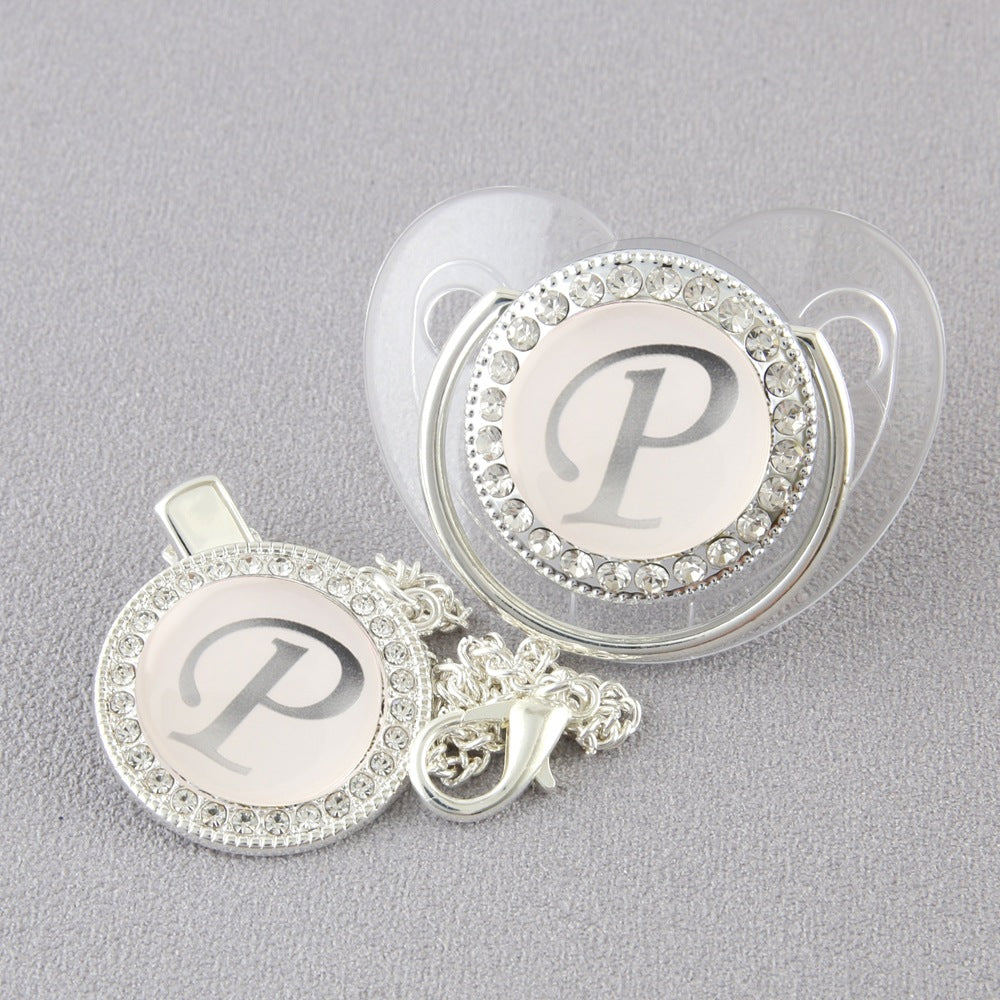 Baby 26 Letter Slive Rhinestone Decor Weaning Soothing Pacifier