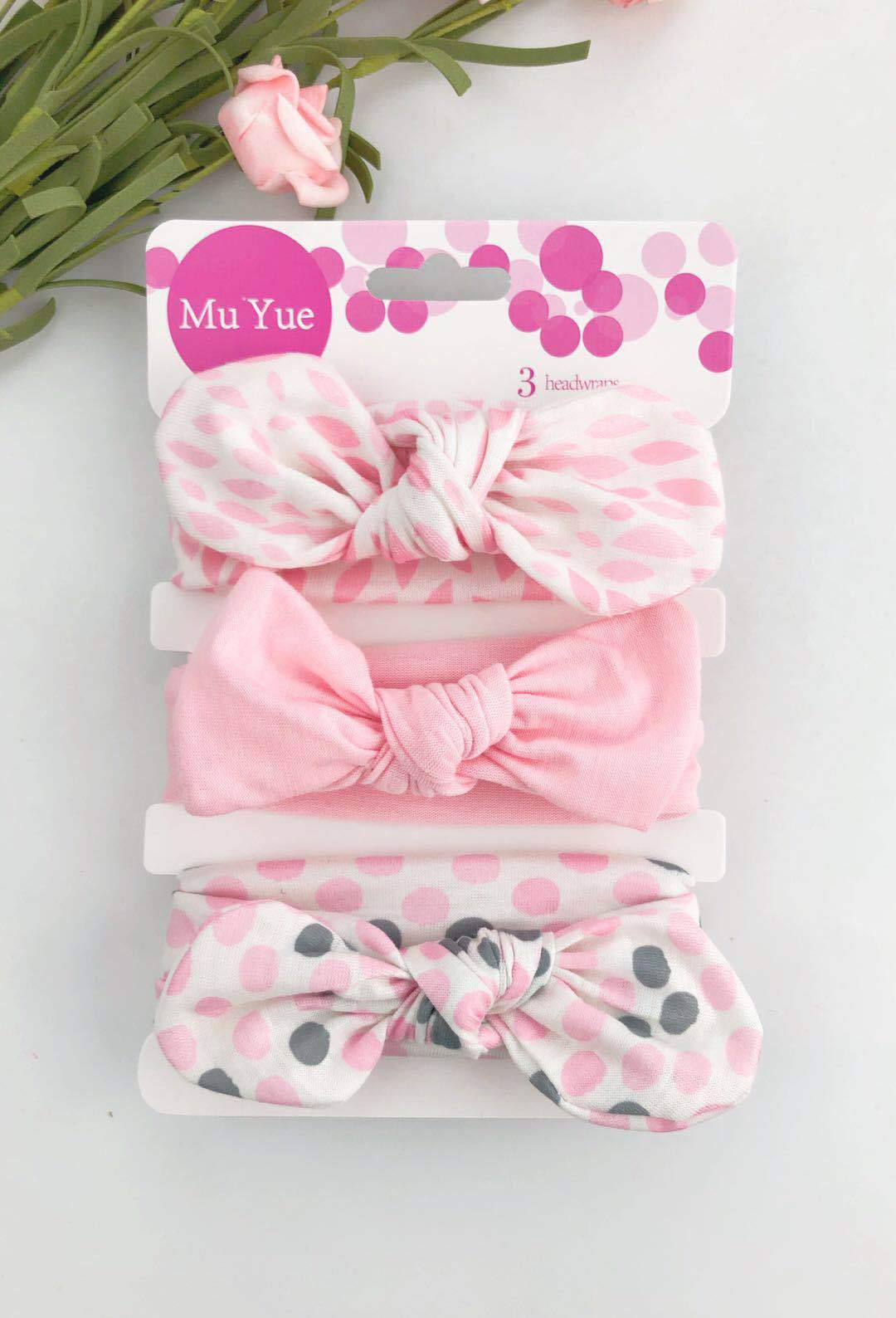 3piece/set Kids Basic All Over Print Bow Rabbit Ear Headband