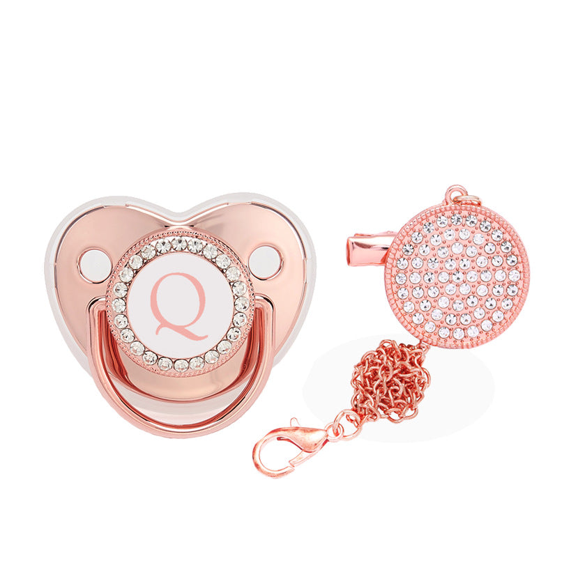 Baby 26 Letter Rose Gold Rhinestone Decor Weaning Soothing Pacifier