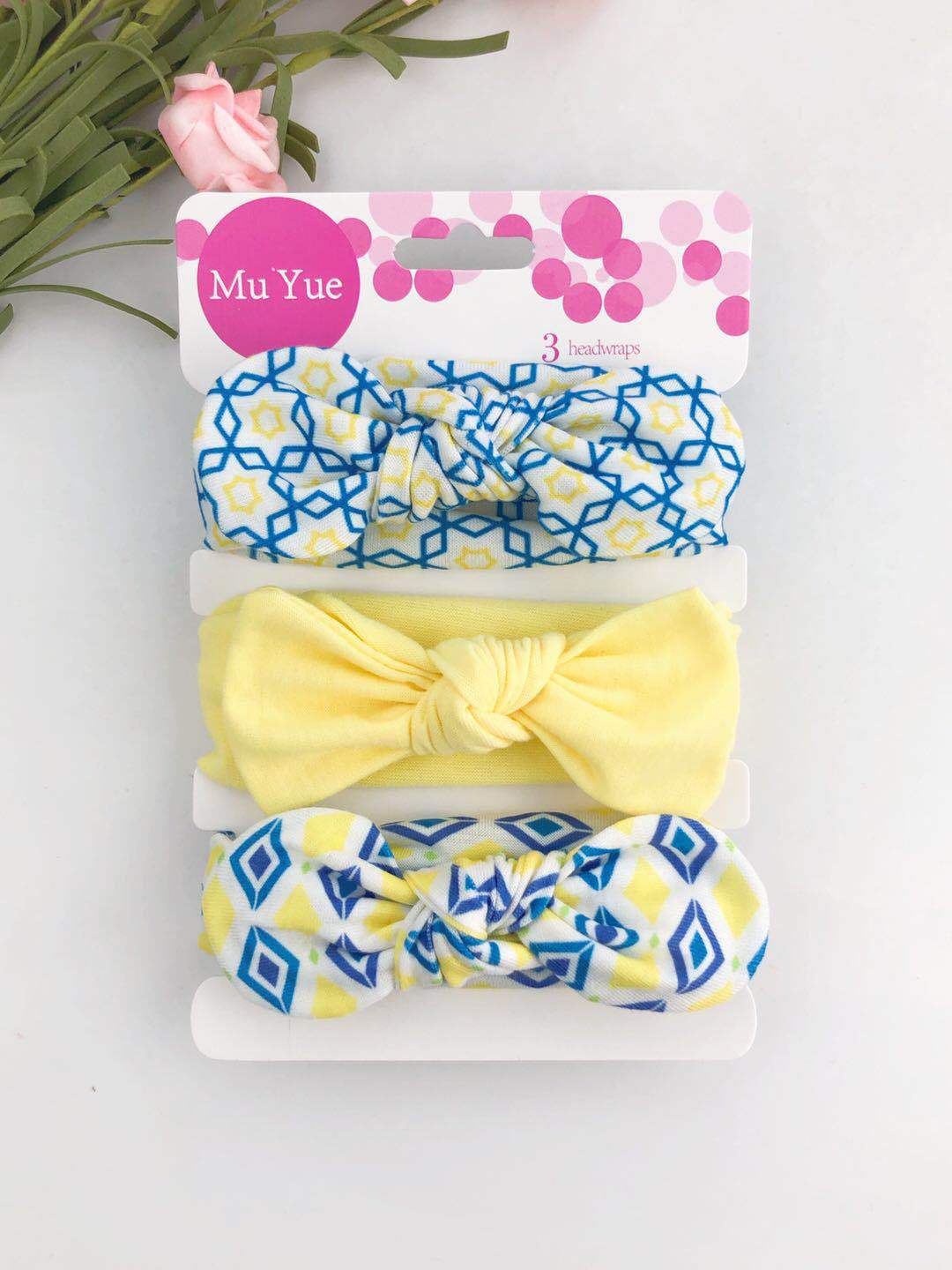 3piece/set Kids Basic All Over Print Bow Rabbit Ear Headband
