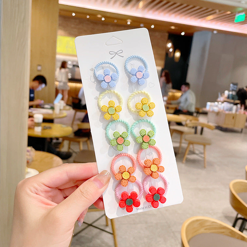 10pcs/set Girls Cute Cartoon Fruit Mini Elastic Hair Band