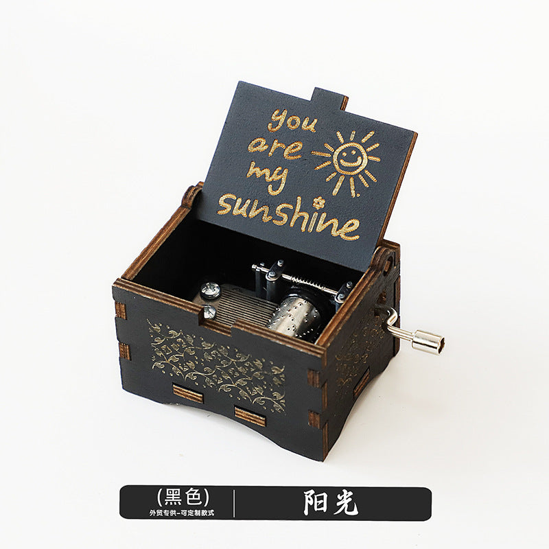Wooden Music Box Ornaments Classical Carving Hand-Cranked Music Box Crafts Gifts