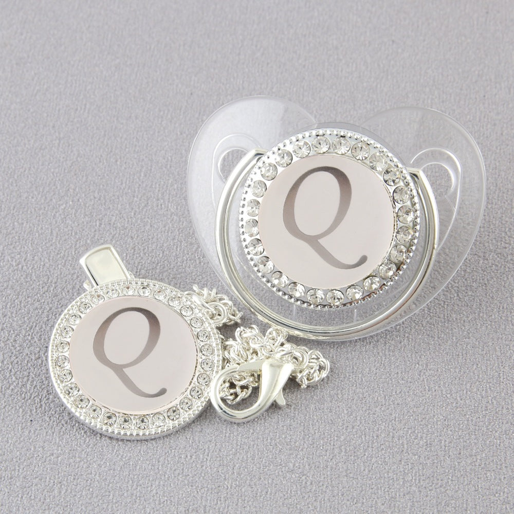 Baby 26 Letter Slive Rhinestone Decor Weaning Soothing Pacifier