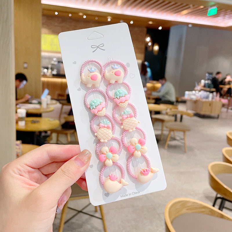 10pcs/set Girls Cute Cartoon Fruit Mini Elastic Hair Band
