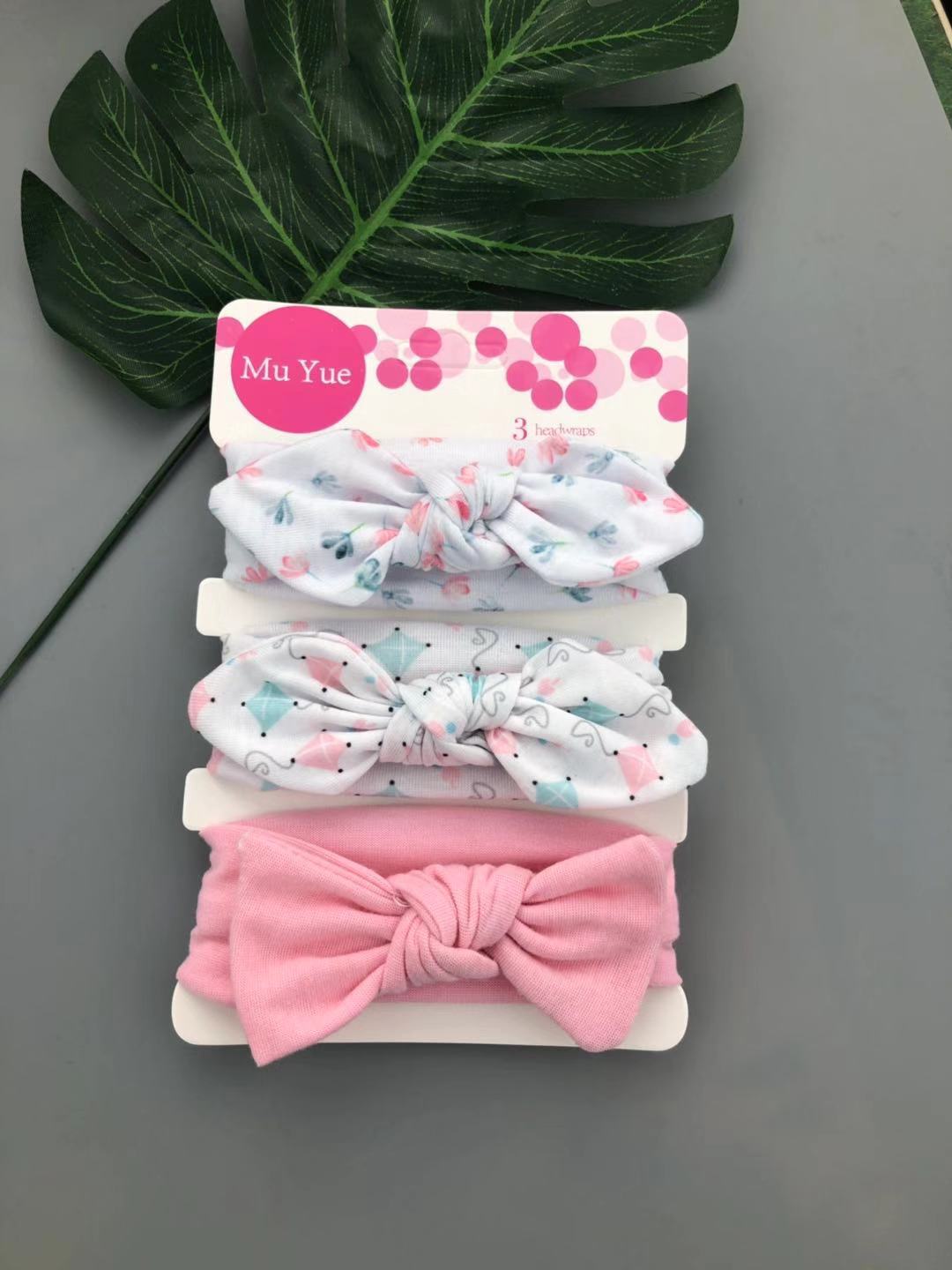 3pcs/set Kids Basic All Over Print Bow Rabbit Ear Headband