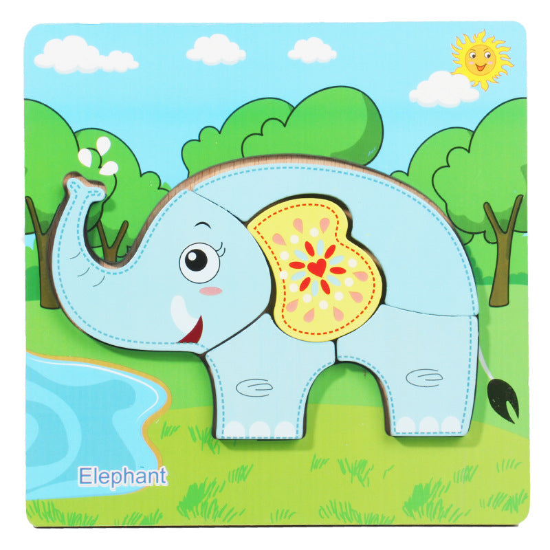 1-3 To Early Education Wooden Children'S Educational Cartoon Animal Three-Dimensional Puzzle