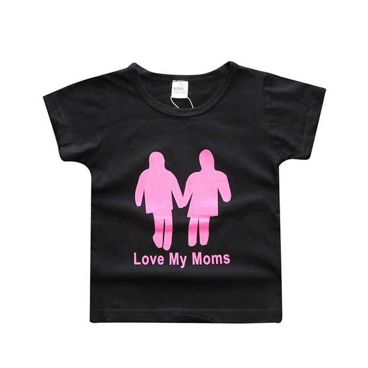 Baby Casual Round Neck Short Sleeve Letter Pattern T-shirt