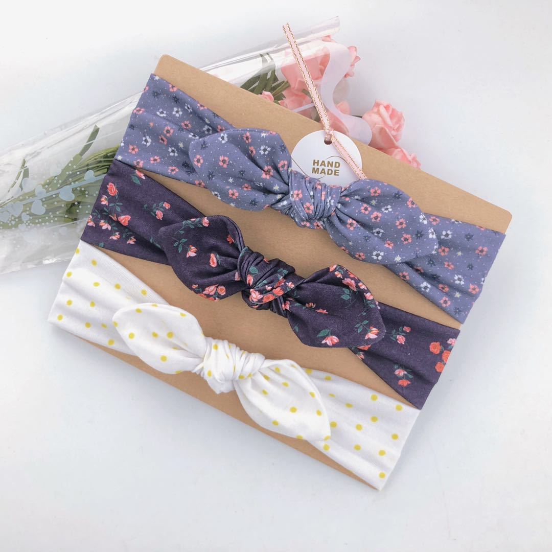 3pcs/set Kids Basic All Over Print Bow Rabbit Ear Headband
