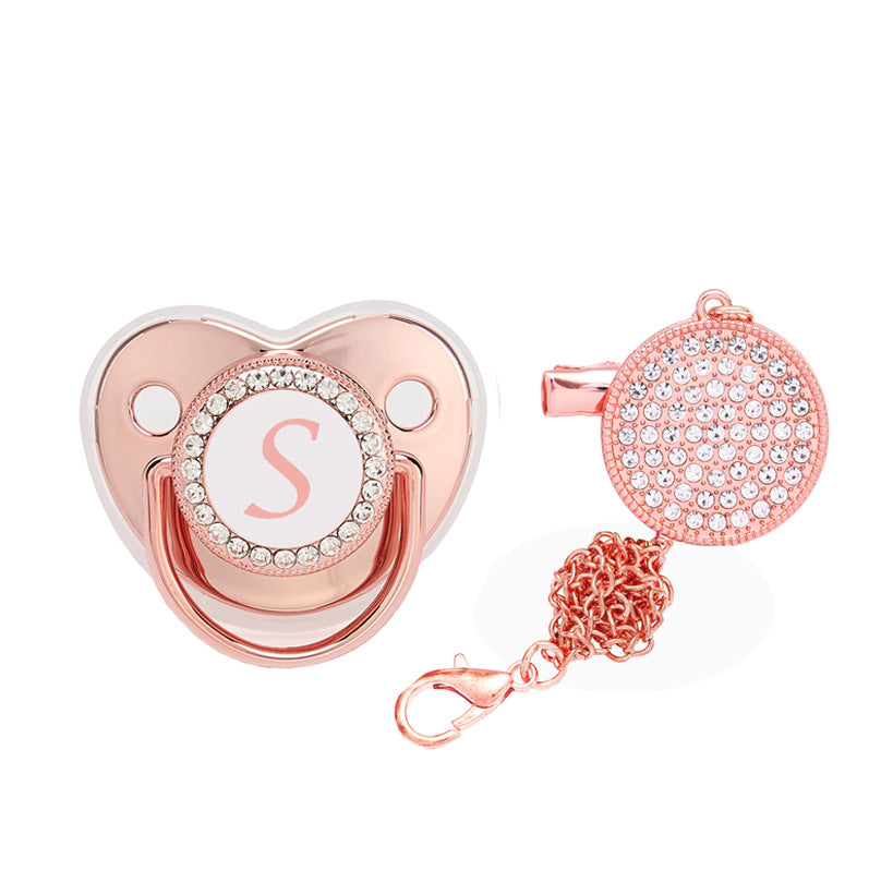 Baby 26 Letter Rose Gold Rhinestone Decor Weaning Soothing Pacifier