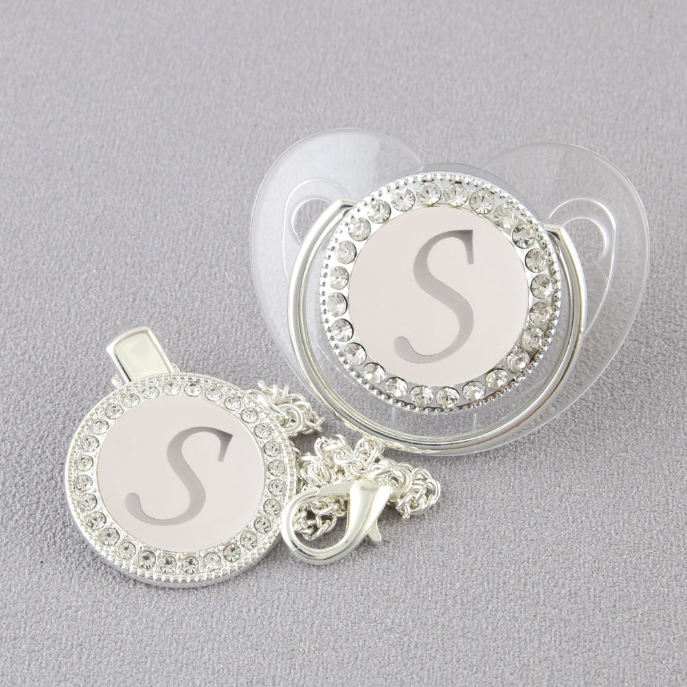 Baby 26 Letter Slive Rhinestone Decor Weaning Soothing Pacifier