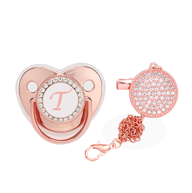 Baby 26 Letter Rose Gold Rhinestone Decor Weaning Soothing Pacifier