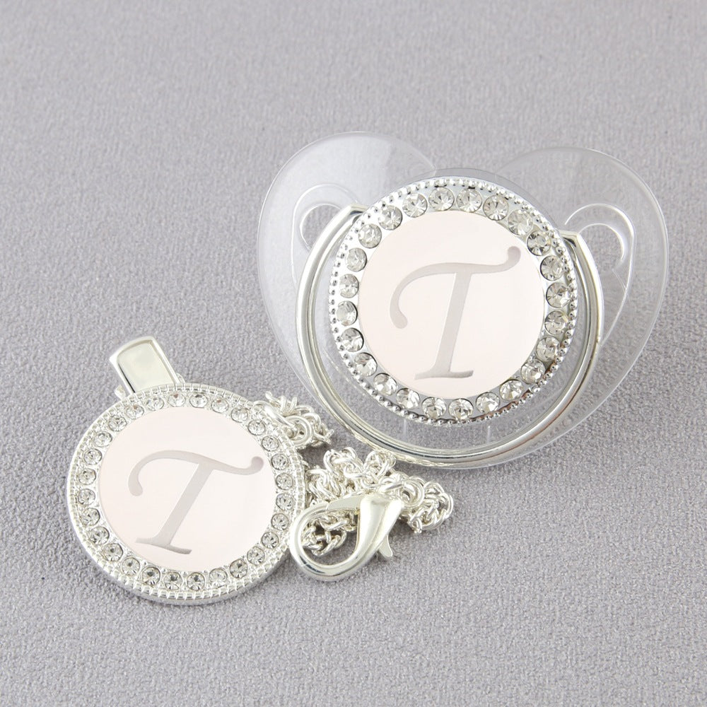 Baby 26 Letter Slive Rhinestone Decor Weaning Soothing Pacifier