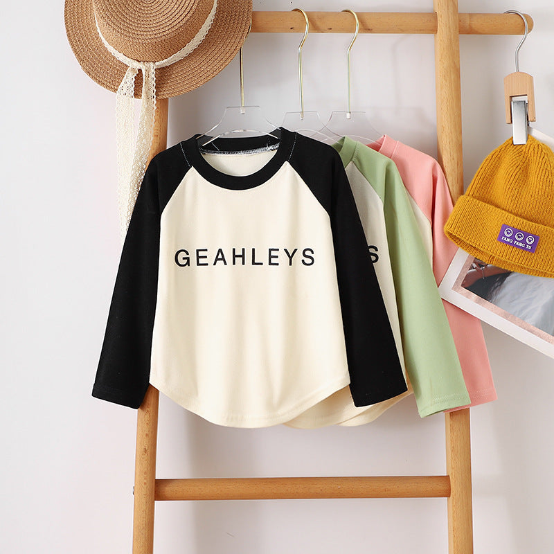 Kids Toddler Big Girls Fashion Casual Color Matching Letter Long Sleeve Round Neck T-Shirt