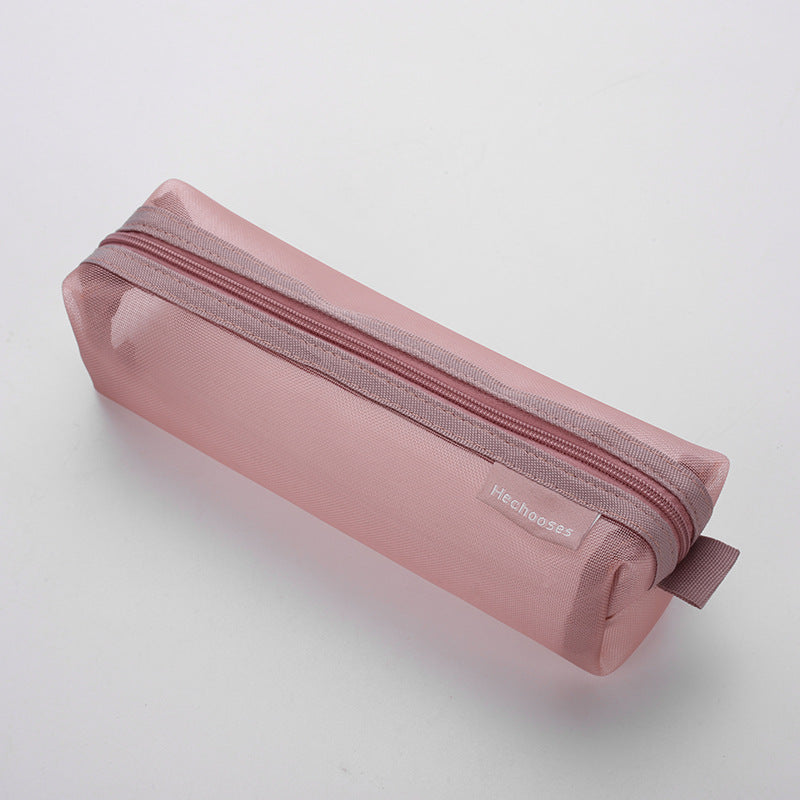 Fashion Simple Solid Color Transparent Thickened Mesh Large Capacity Pencil Bag