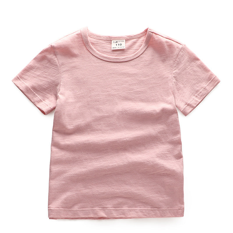 Children Kids Toddlers Fashion Boys Girls Solid Color Short Sleeve Basic T-Shirt