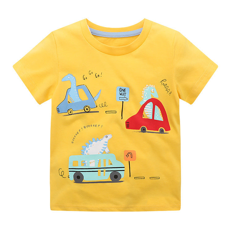 Children Kids Baby Fashion Boys Short Sleeve Round Neck Cartoon Animals Dinosaur Print T-Shirt