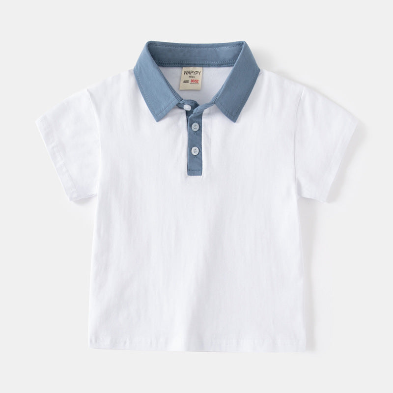 Children Kids Baby Fashion Boys Short Sleeve Contrast Color Lapel Casual Basic T-Shirt
