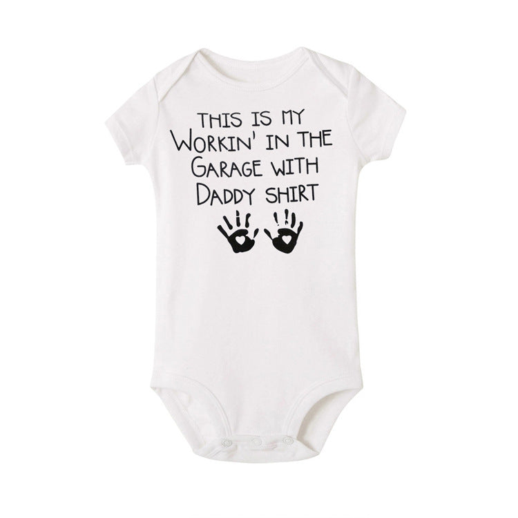 Baby Basic Letter Pattern Round Neck Short Sleeve Romper