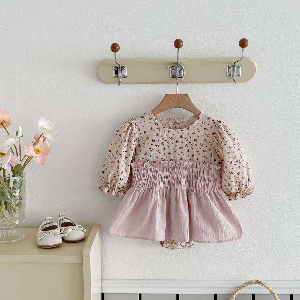 Kids Baby Girls Casual Cute Tiny Flower Print Long Sleeve Romper