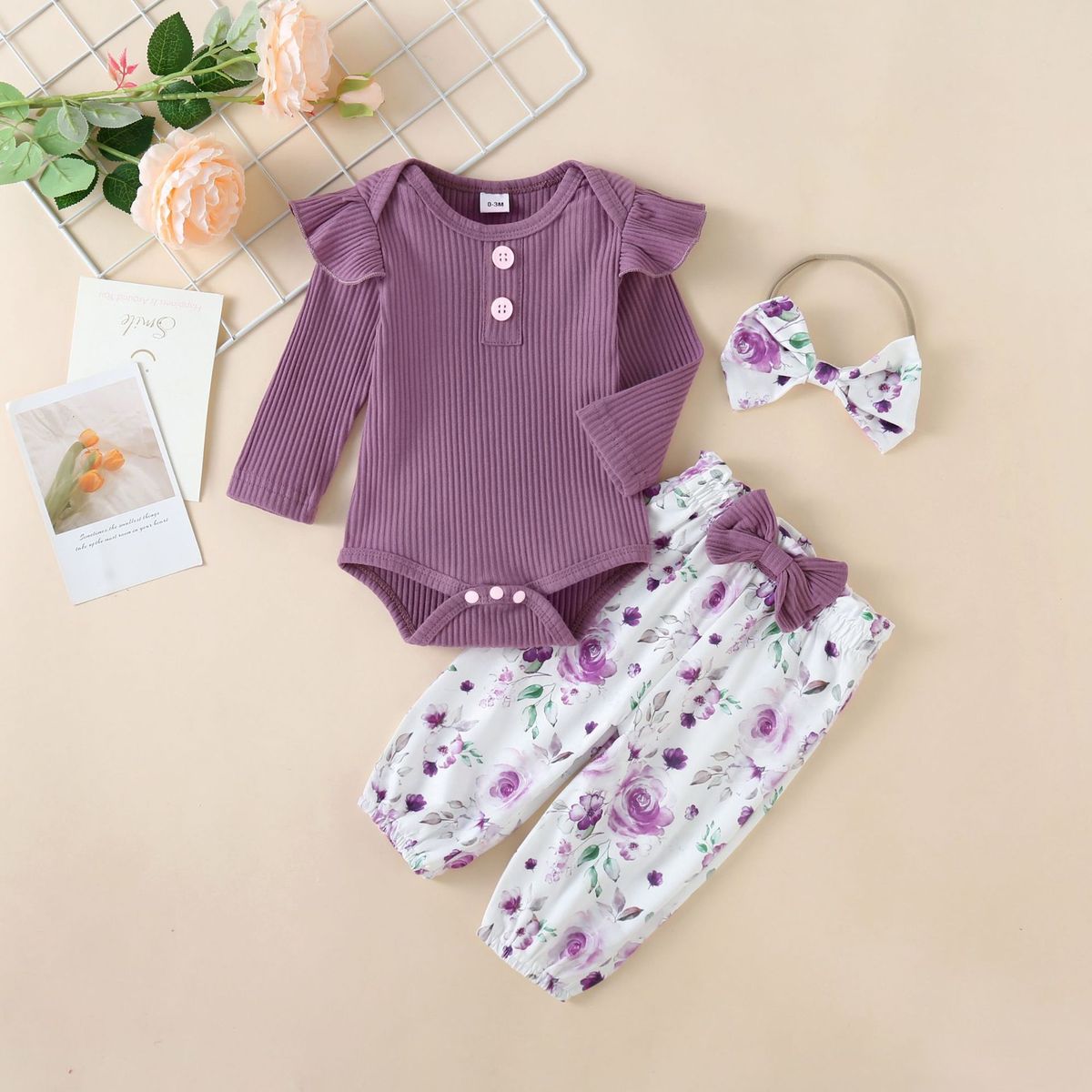 Kids Baby Girls Cute Long Sleeve Romper Flower Trousers Sets