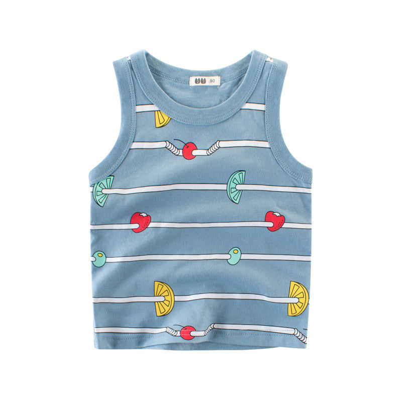 Kids Boys Basic Cartoon Fruit All Over Print Round Neck Sleeveless Casual Vest