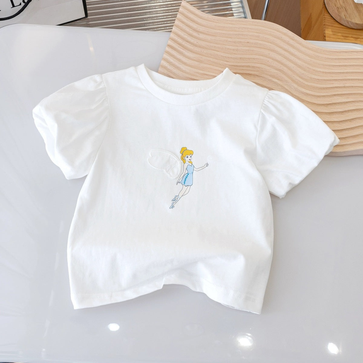 Kids Toddler Girls Casual Cute Cartoon Flower Short Sleeve Round Neck T-Shirt
