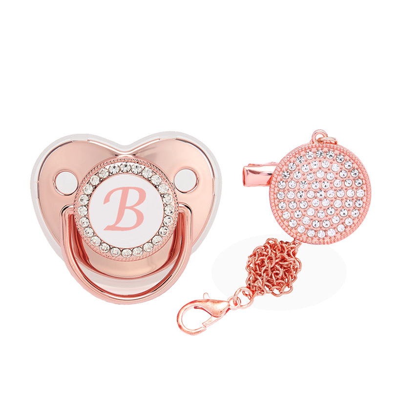 Baby 26 Letter Rose Gold Rhinestone Decor Weaning Soothing Pacifier