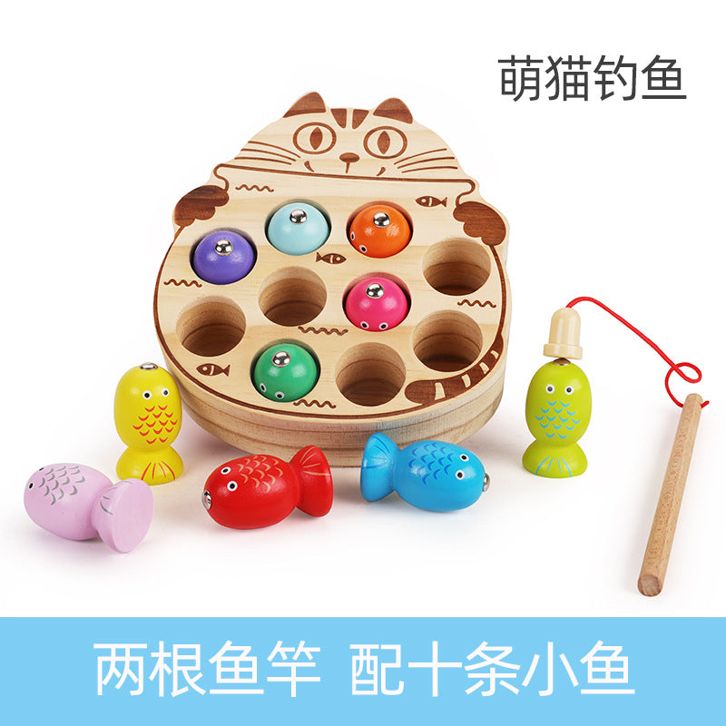 1- To 3-Year-Old Early Teaching Kitten Fishing Educational Building Block Toy